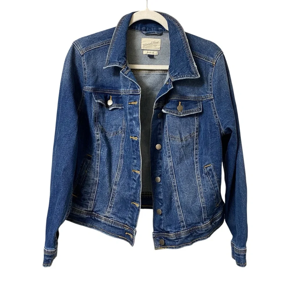Universal Thread Freeborn Jacket button up Spring dark denim Jean jacket size X - Picture 2 of 12
